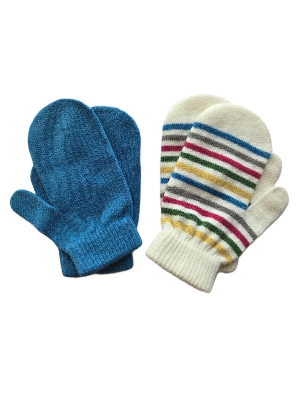 XHILARATION 2 Prs Toddler Knit Mittens Solid Blue  and Multi Striped